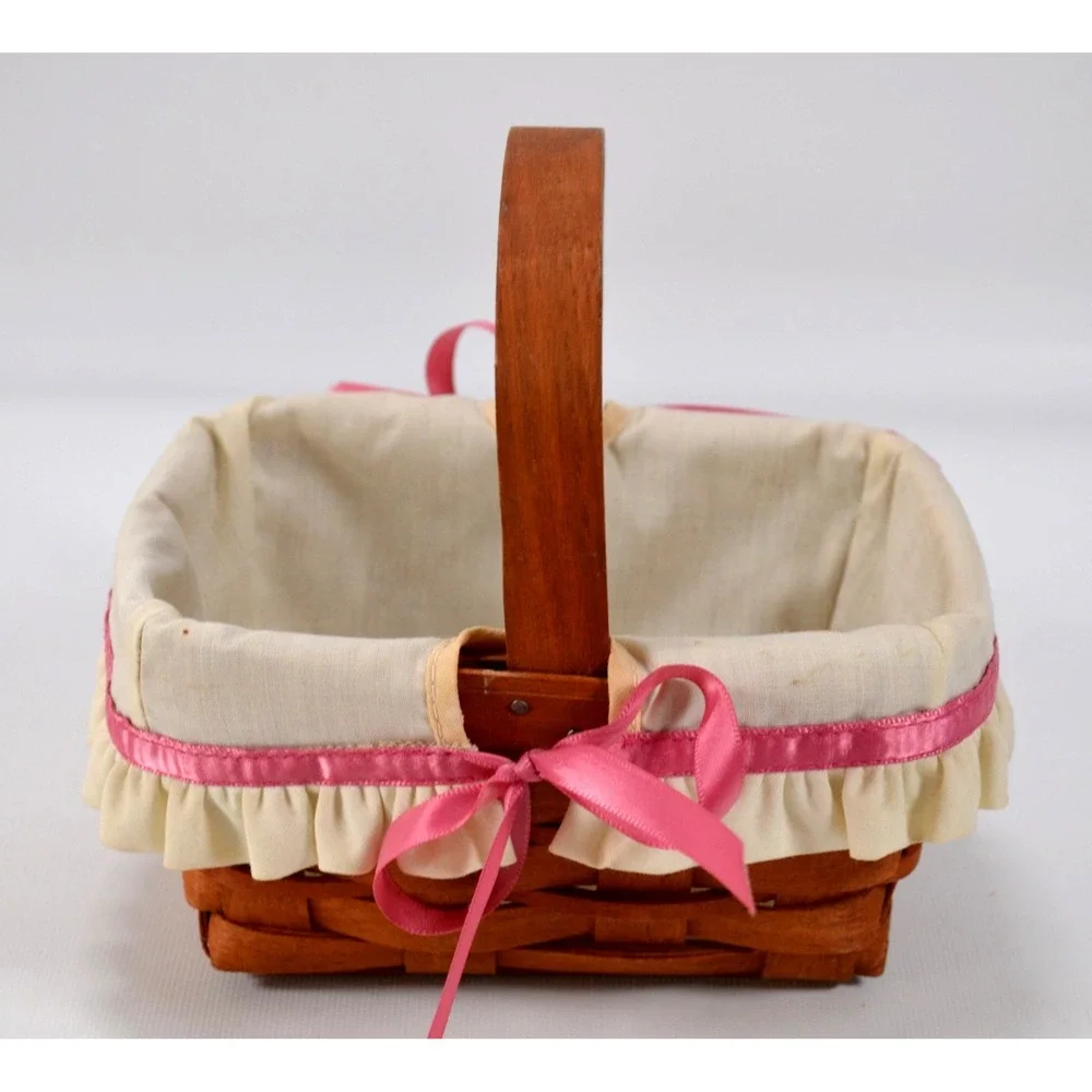 Longaberger‎ Vintage 1989 Basket With Attached Handle Liner Pink Ribbon